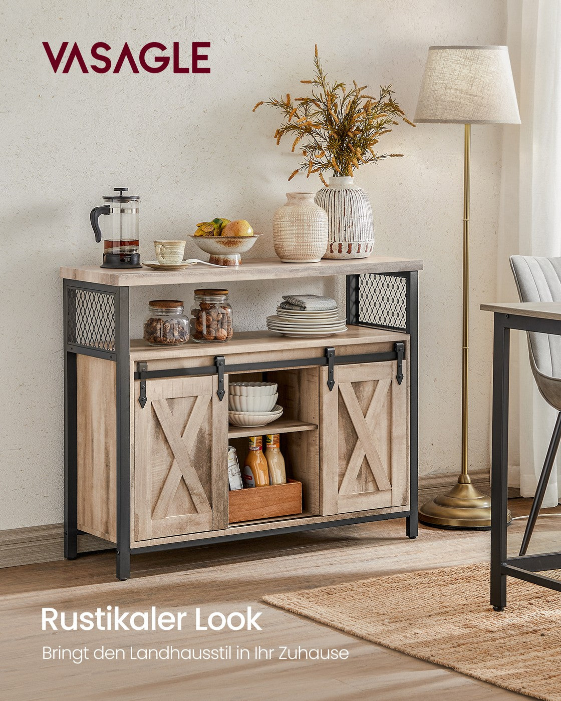 Sideboard mit Schiebetüren - Schrank 100 cm breit - Vintage Braun und Schwarz