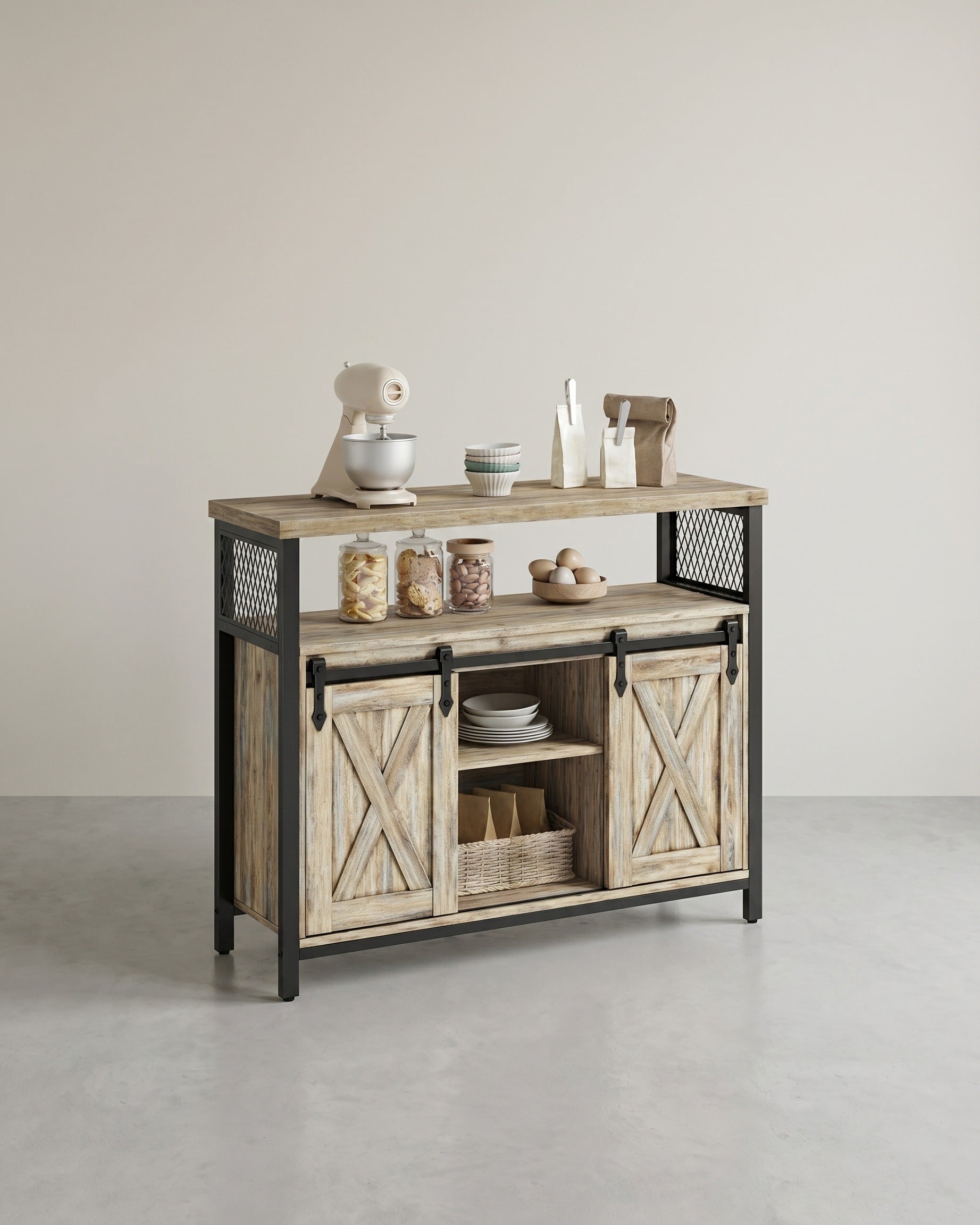 Sideboard mit Schiebetüren - Schrank 100 cm breit - Vintage Braun und Schwarz – Altbraun