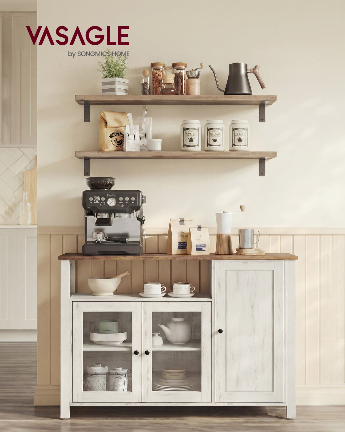 Sideboard – Küchenschrank mit 3 Türen – Aufbewahrungsschrank für Wohnzimmer, Esszimmer oder Küche – Landhausstil – 110 cm breit