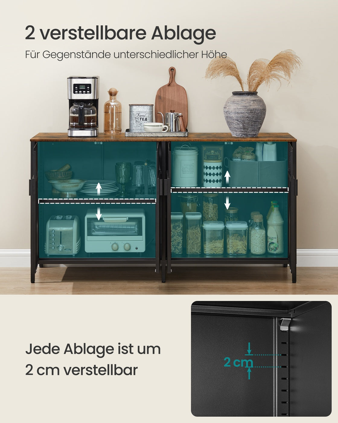 Metallschrank – 4 Türen – Verstellbarer Einlegeboden – Stahlrahmen – 141 cm breit