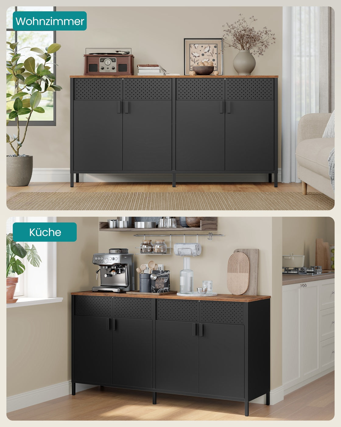 Metallschrank – 4 Türen – Verstellbarer Einlegeboden – Stahlrahmen – 141 cm breit