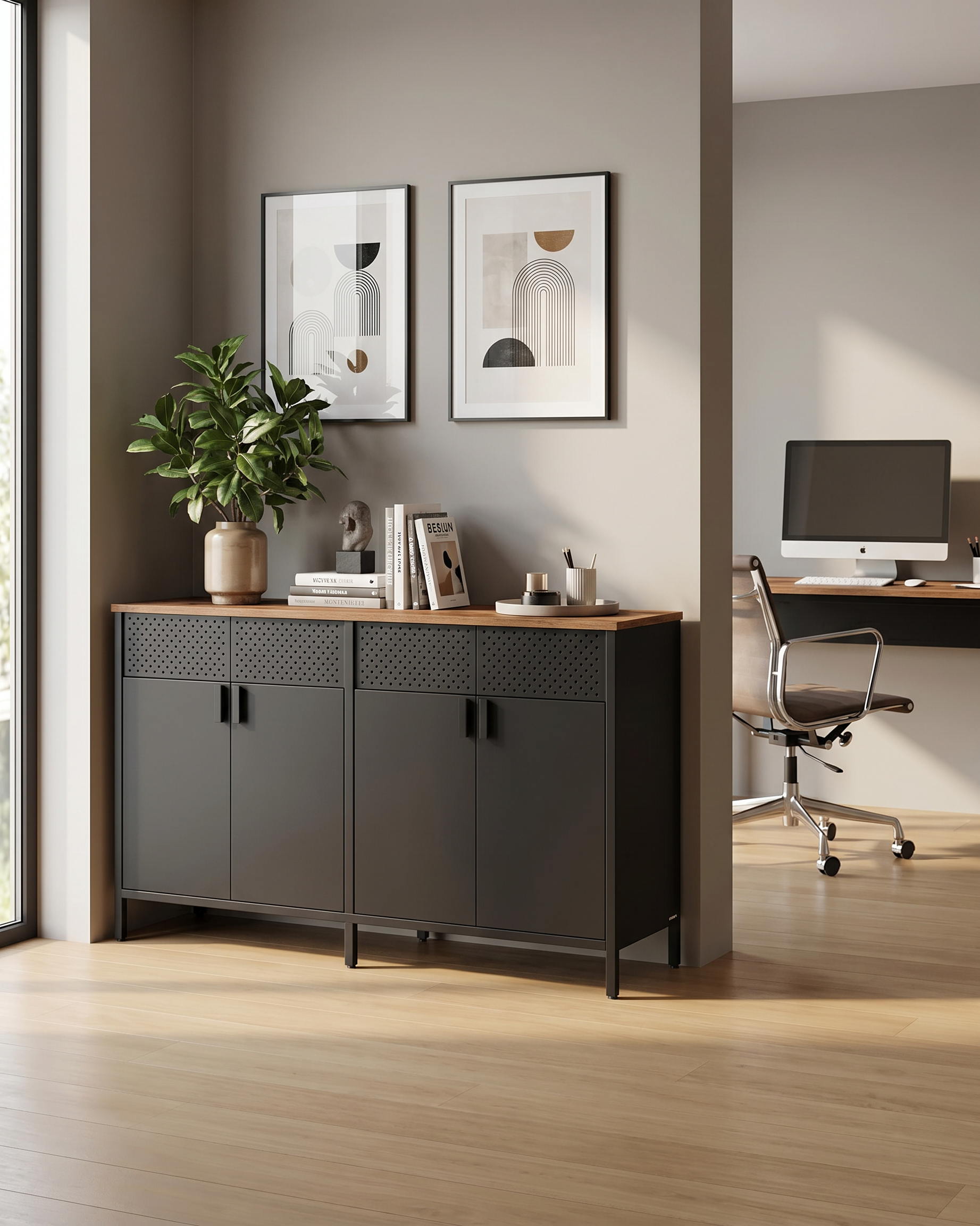 Metallschrank – 4 Türen – Verstellbarer Einlegeboden – Stahlrahmen – 141 cm breit