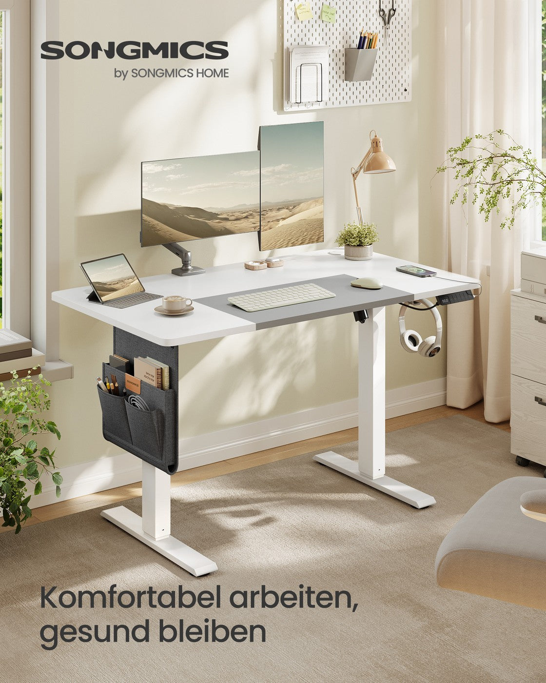 Komplettes Arbeitsplatz-Budget – Elektrischer Sitz-Steh-Schreibtisch + ergonomischer Bürostuhl – Höhenverstellbarer Schreibtisch – Heimarbeitsplatz