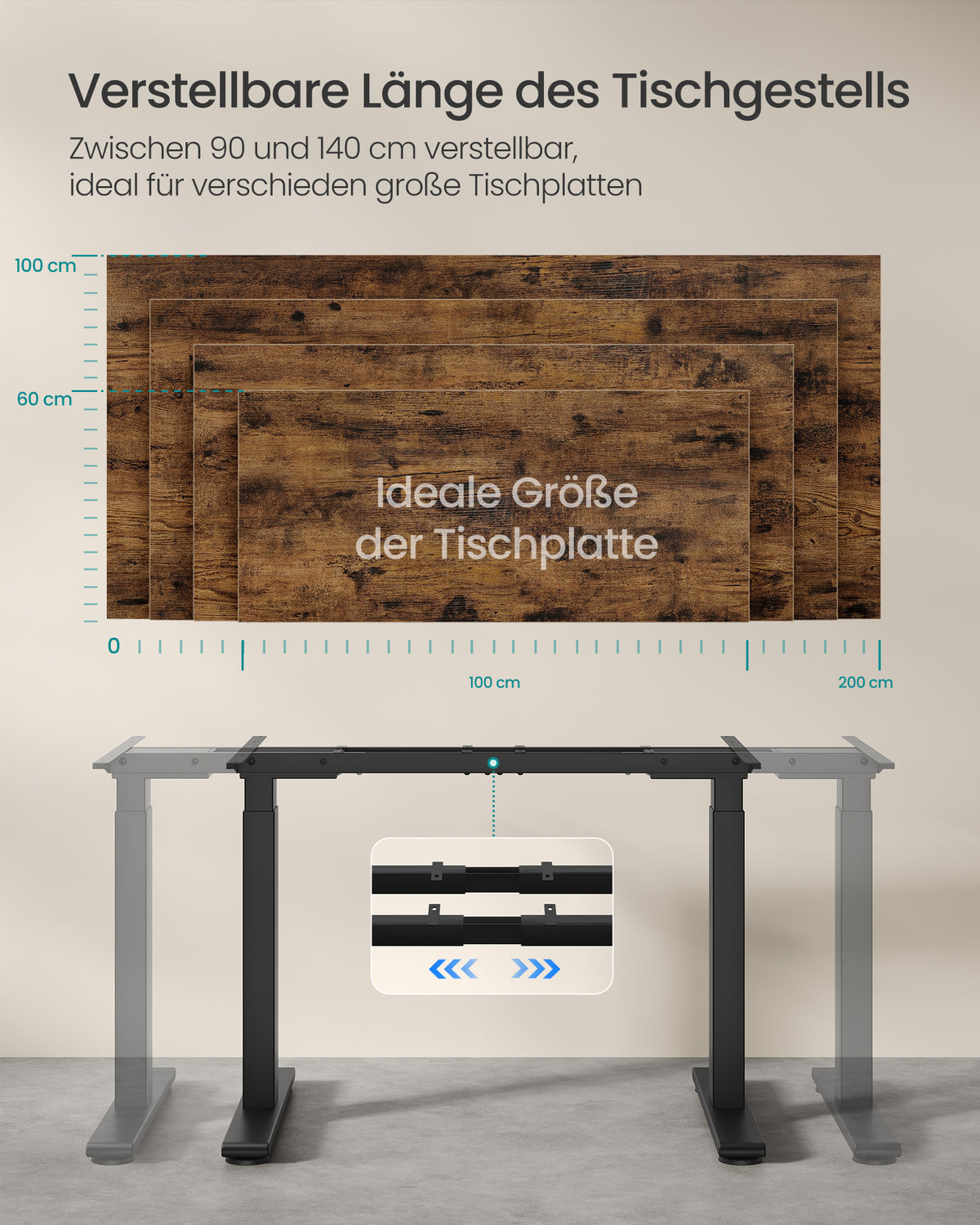 Elektrisches Schreibtischgestell – Doppelmotor – Höhe 72–120 cm – 4 Speicherplätze – USB-C – bis 120 kg