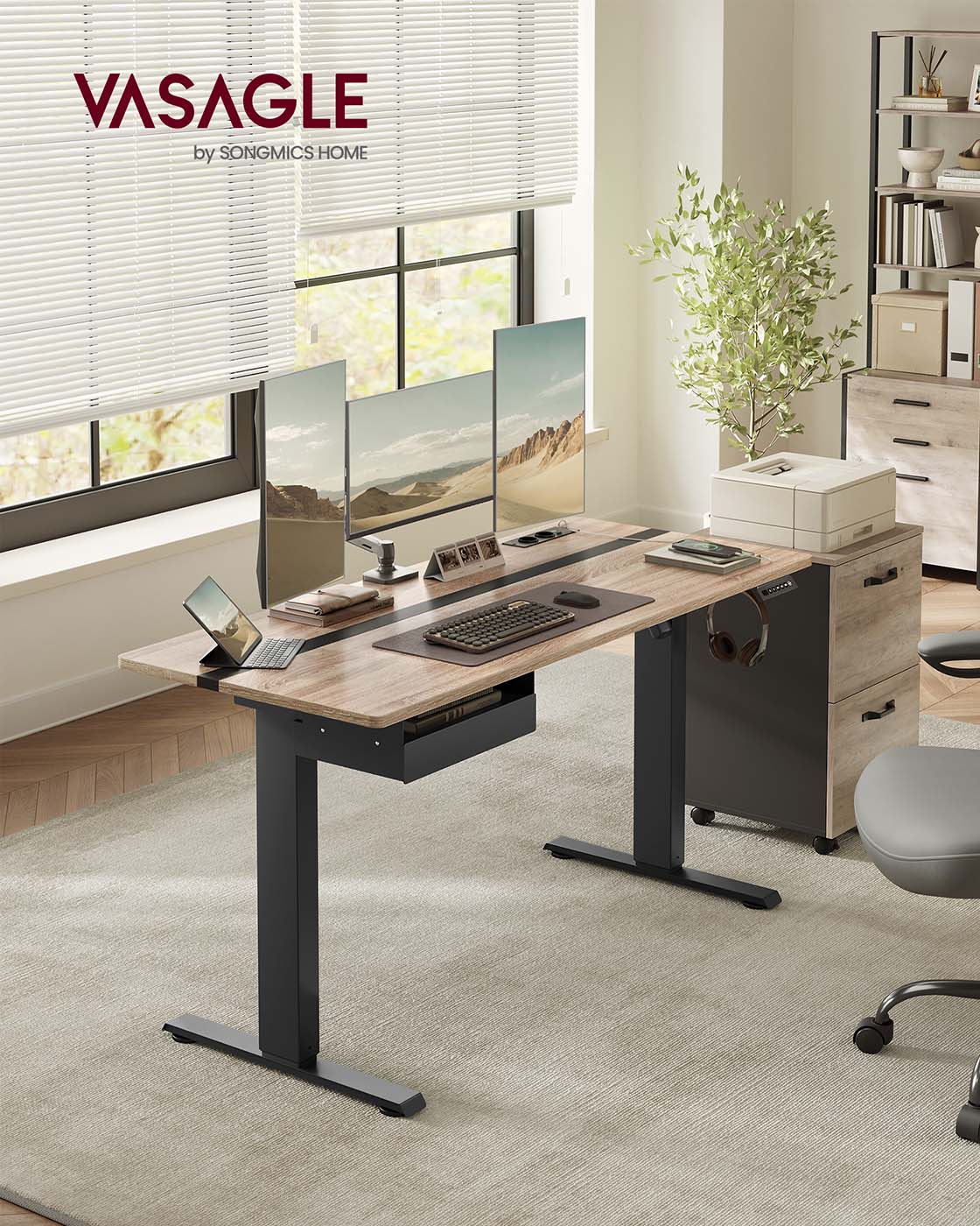 Elektrischer Stehschreibtisch mit Steckdose - Memory-Funktion - mit Schublade und Haken - Home Office