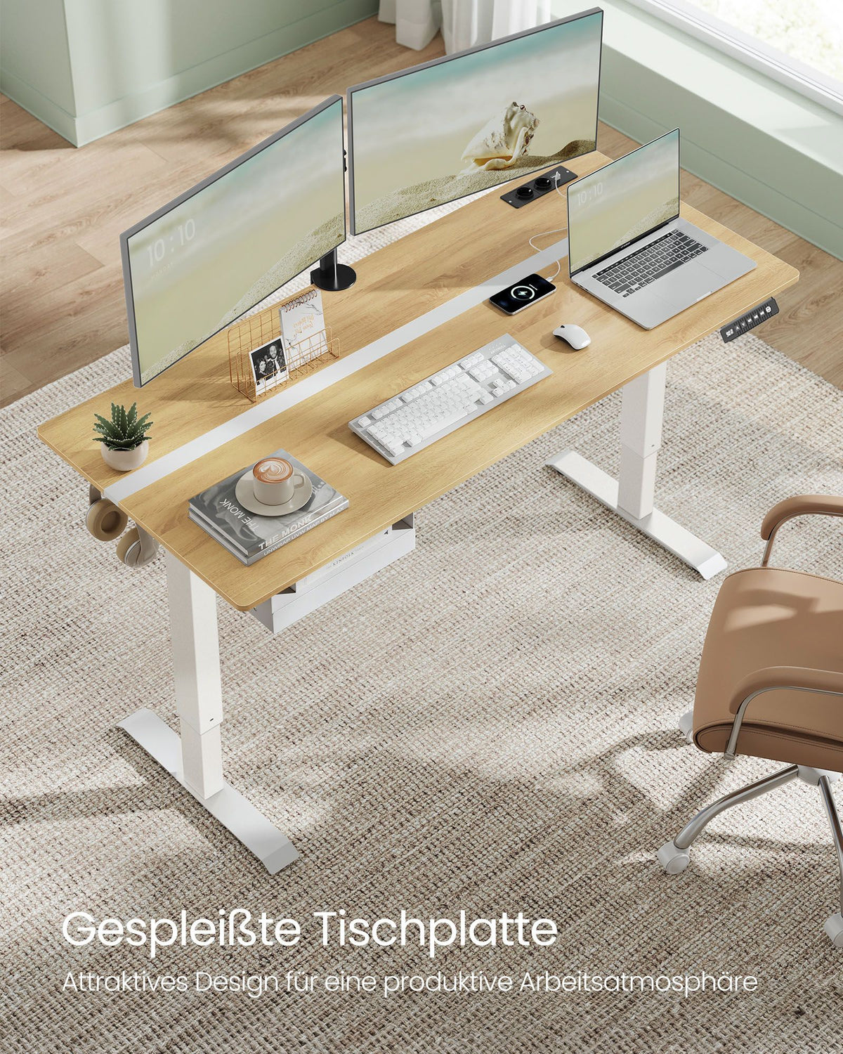 Elektrischer Stehschreibtisch mit Steckdose - Memory-Funktion - mit Schublade und Haken - Home Office