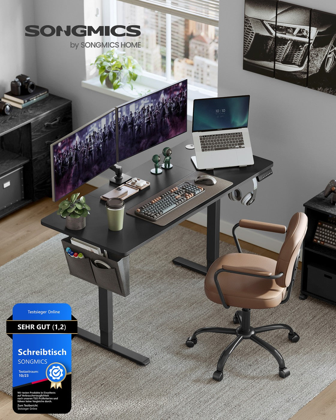 Elektrisch höhenverstellbarer Schreibtisch – 4 Speicherplätze – USB-C-Schnellladefunktion – 120 bis 180 x 80 cm