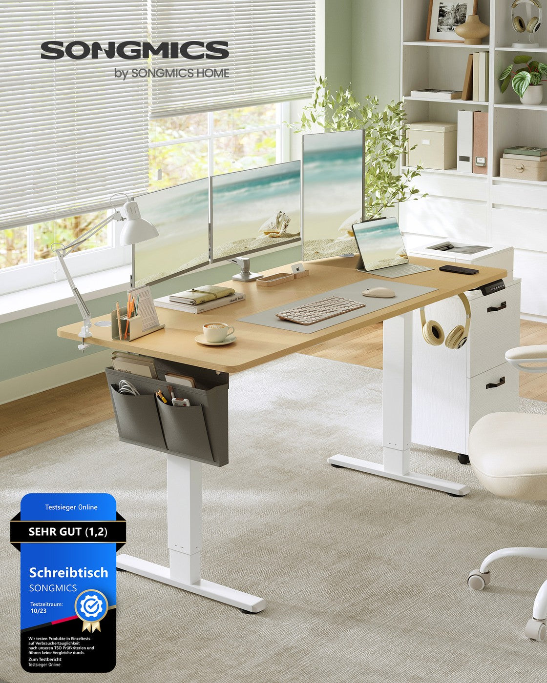 Elektrisch höhenverstellbarer Schreibtisch – 4 Speicherplätze – USB-C-Schnellladefunktion – 120 bis 180 x 80 cm