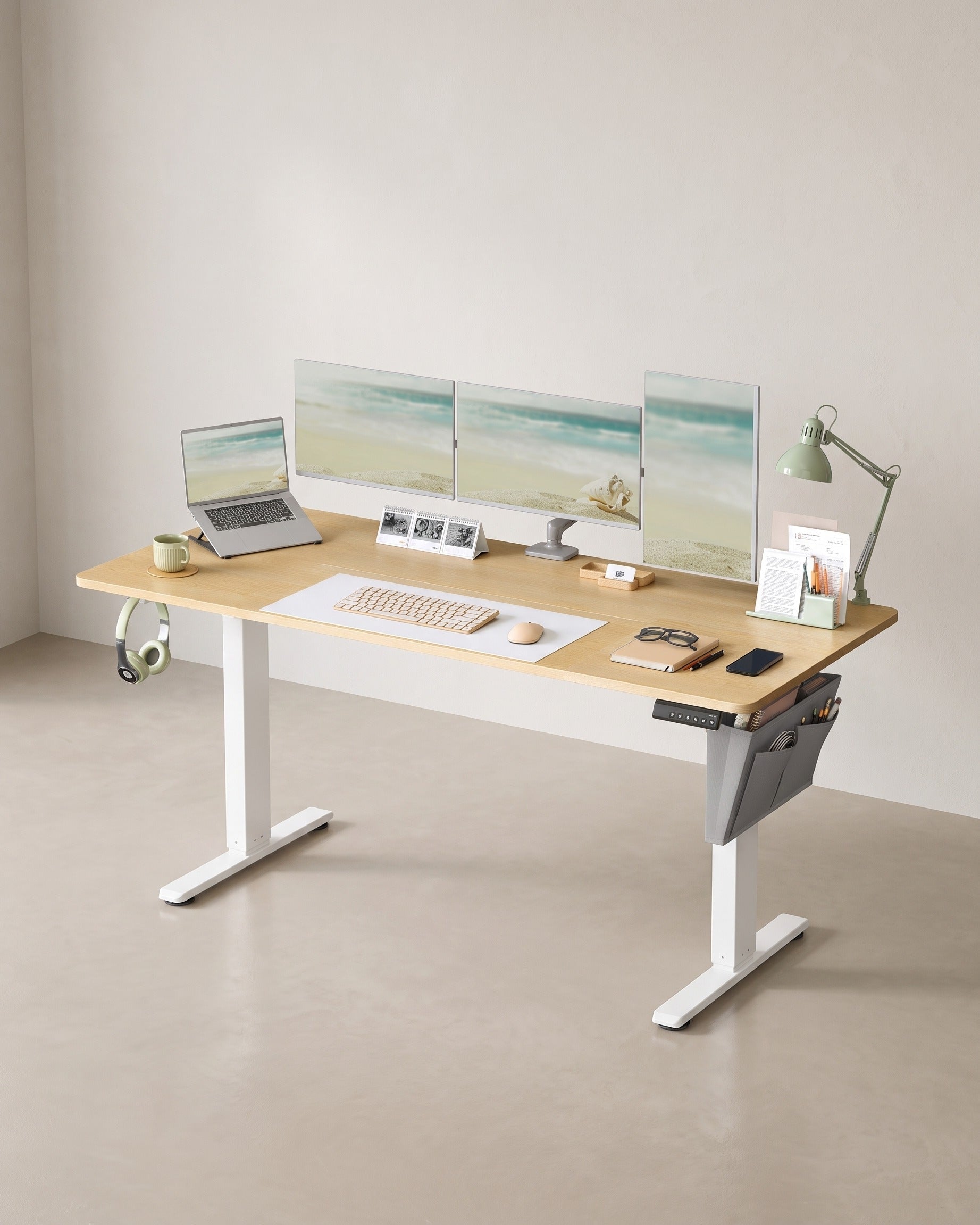 Elektrischer Hoch-Niedrig-Schreibtisch - Elektrisch verstellbar - Arbeitsplatz - Ergonomischer Schreibtisch – Eiche braun
