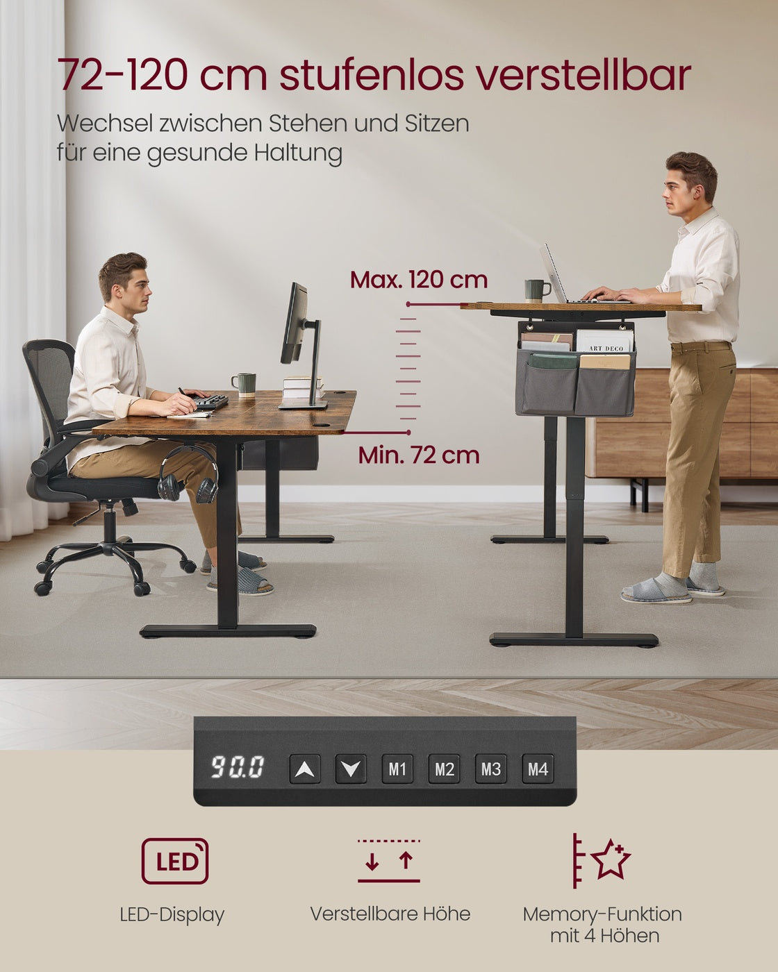 Elektrischer Sitz-Steh-Schreibtisch 180 x 80 cm – höhenverstellbar – mit Kabelmanagement