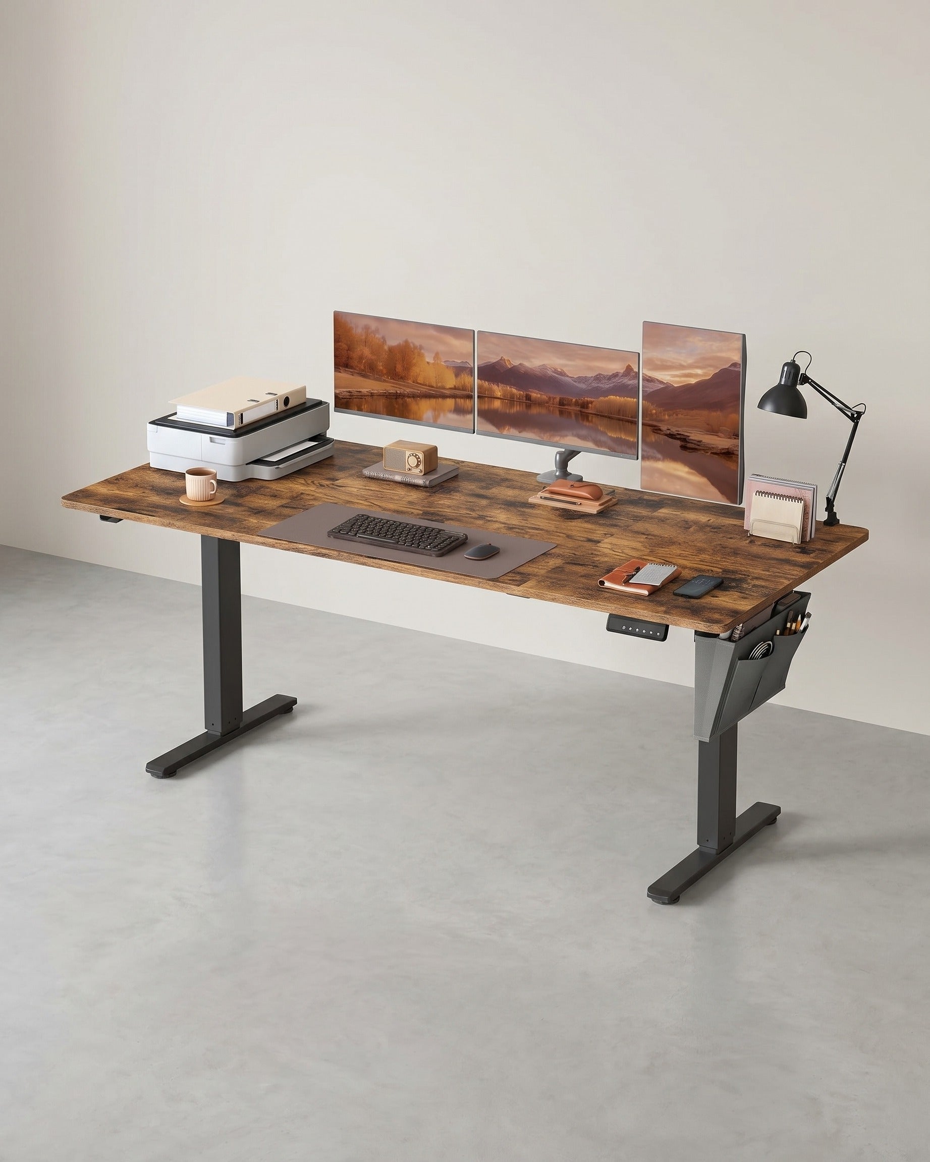 Elektrisch höhenverstellbarer Schreibtisch – 4 Speicherplätze – USB-C-Schnellladefunktion – 120 bis 180 x 80 cm – Braun