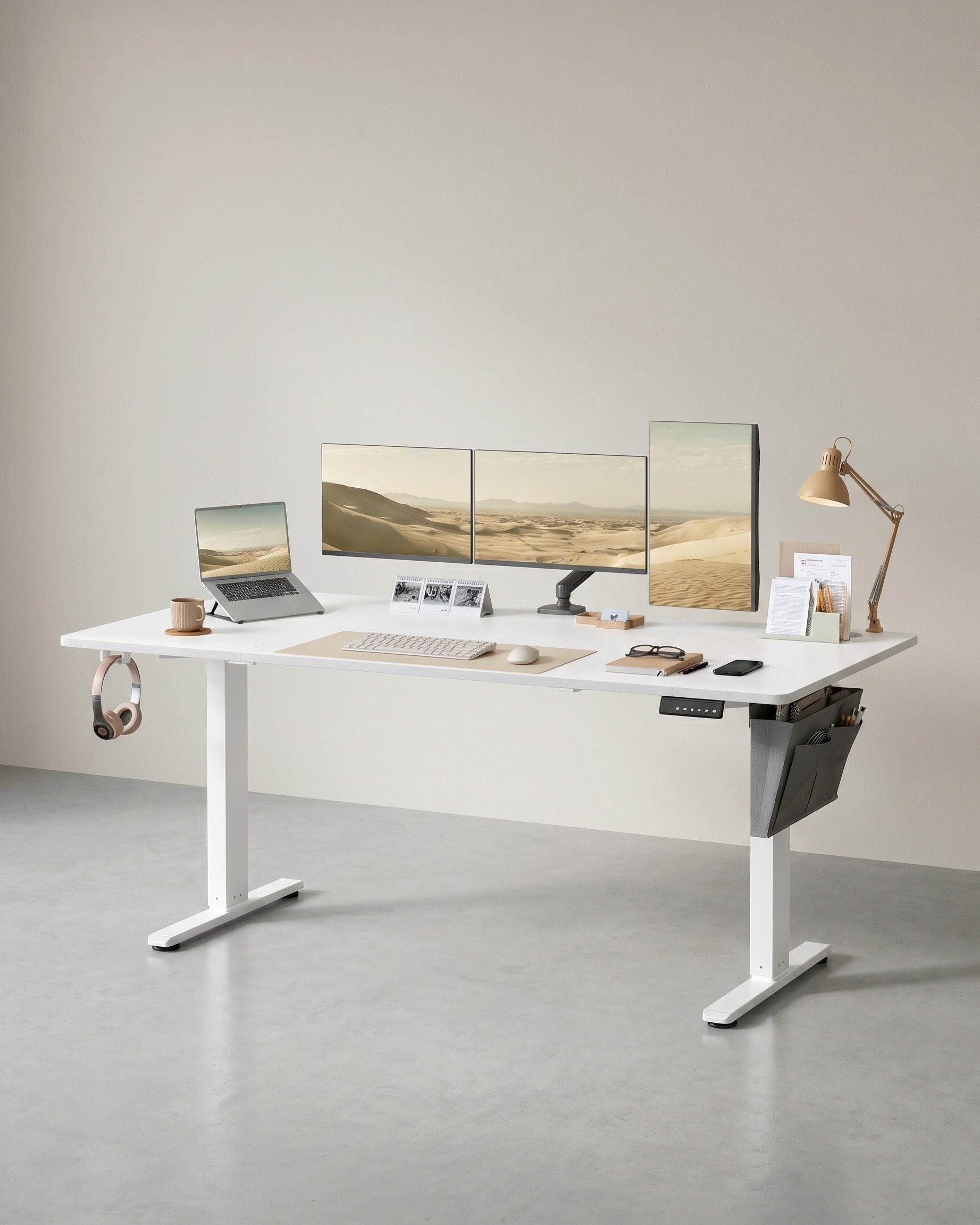 Elektrischer Sitz-Steh-Schreibtisch 180 x 80 cm – höhenverstellbar – mit Kabelmanagement – Weiß