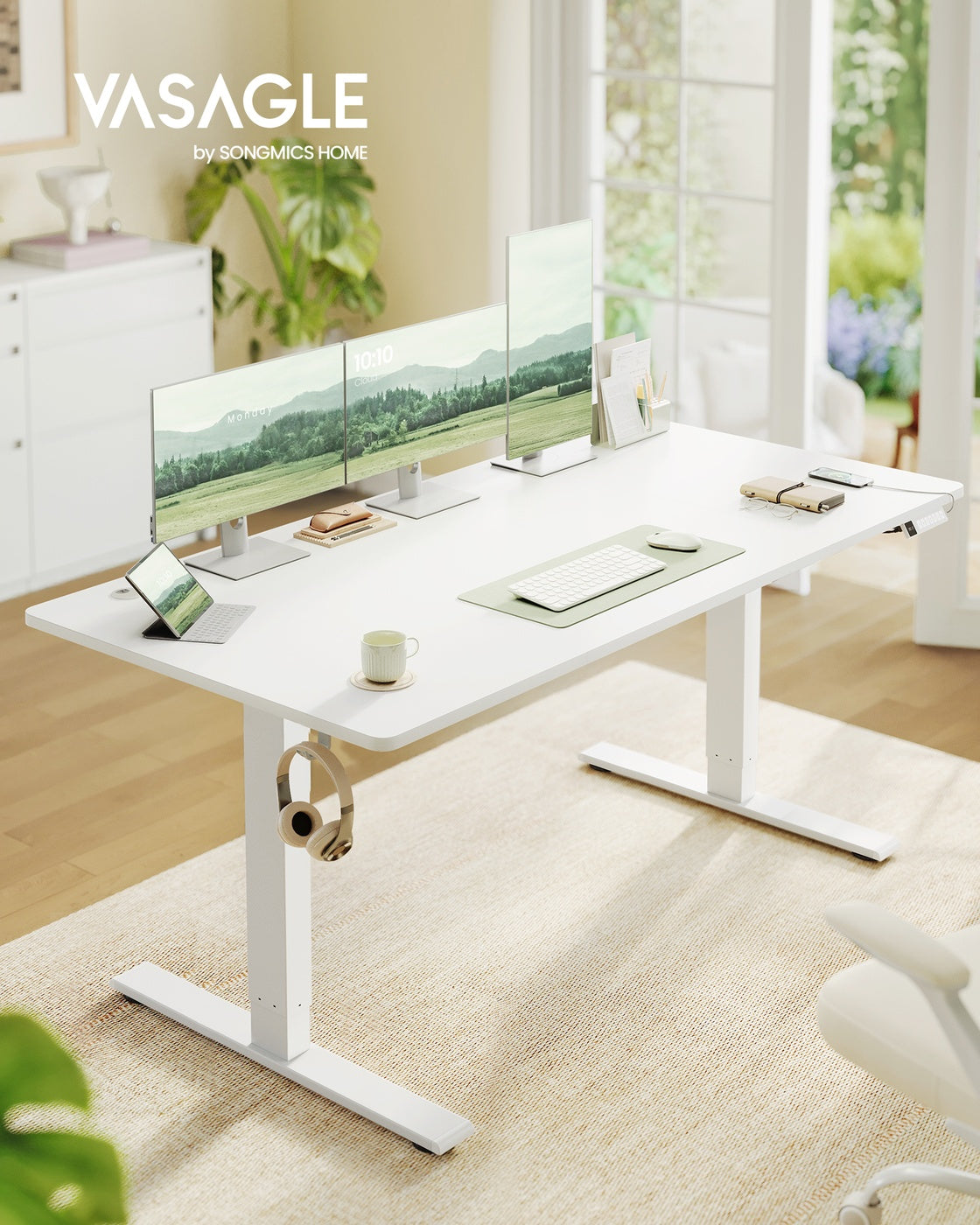 Elektrisch höhenverstellbarer Schreibtisch – USB-C – mit Speicherfunktion – Kabelablage – Stehtisch mit extra dicken Beinen