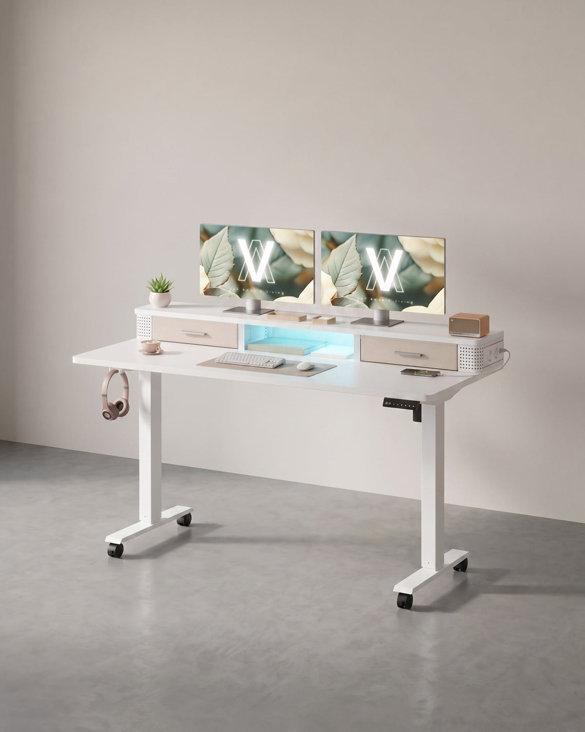 Elektrischer Stehtisch mit LED - Gaming-Schreibtisch - Mit Steckdose & USB-Anschluss