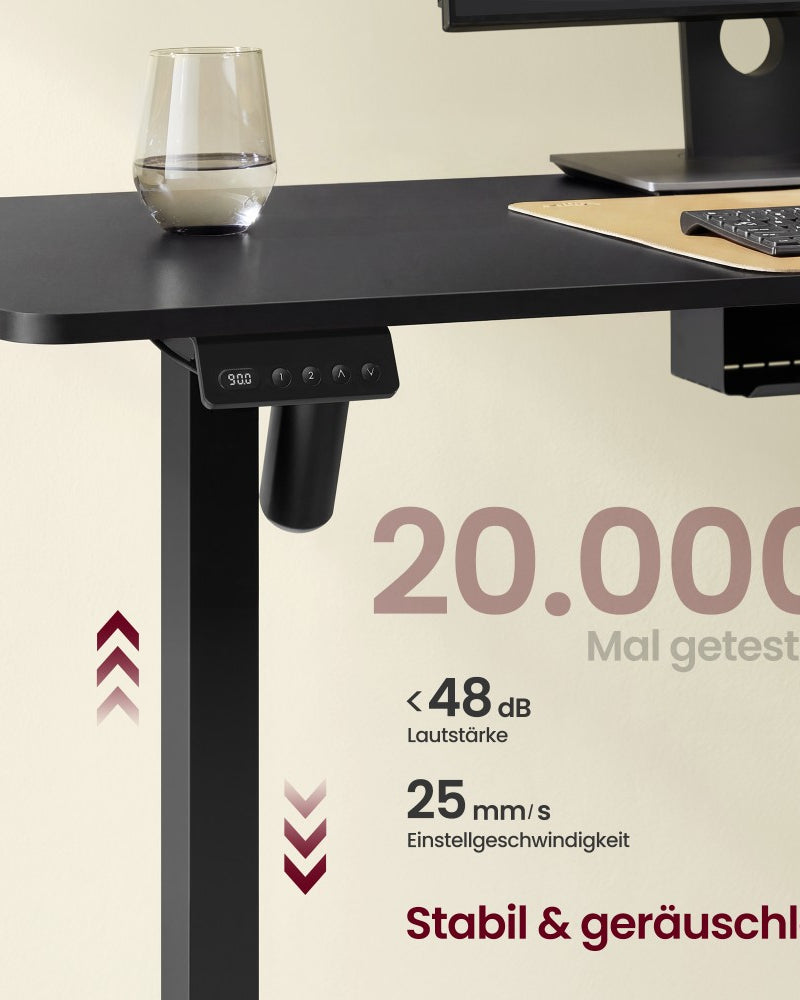 Elektrisch höhenverstellbarer Schreibtisch – L-förmiger Eckschreibtisch 160 x 140 cm – mit Steckdosen und USB-Anschlüssen – Kabelmanagement