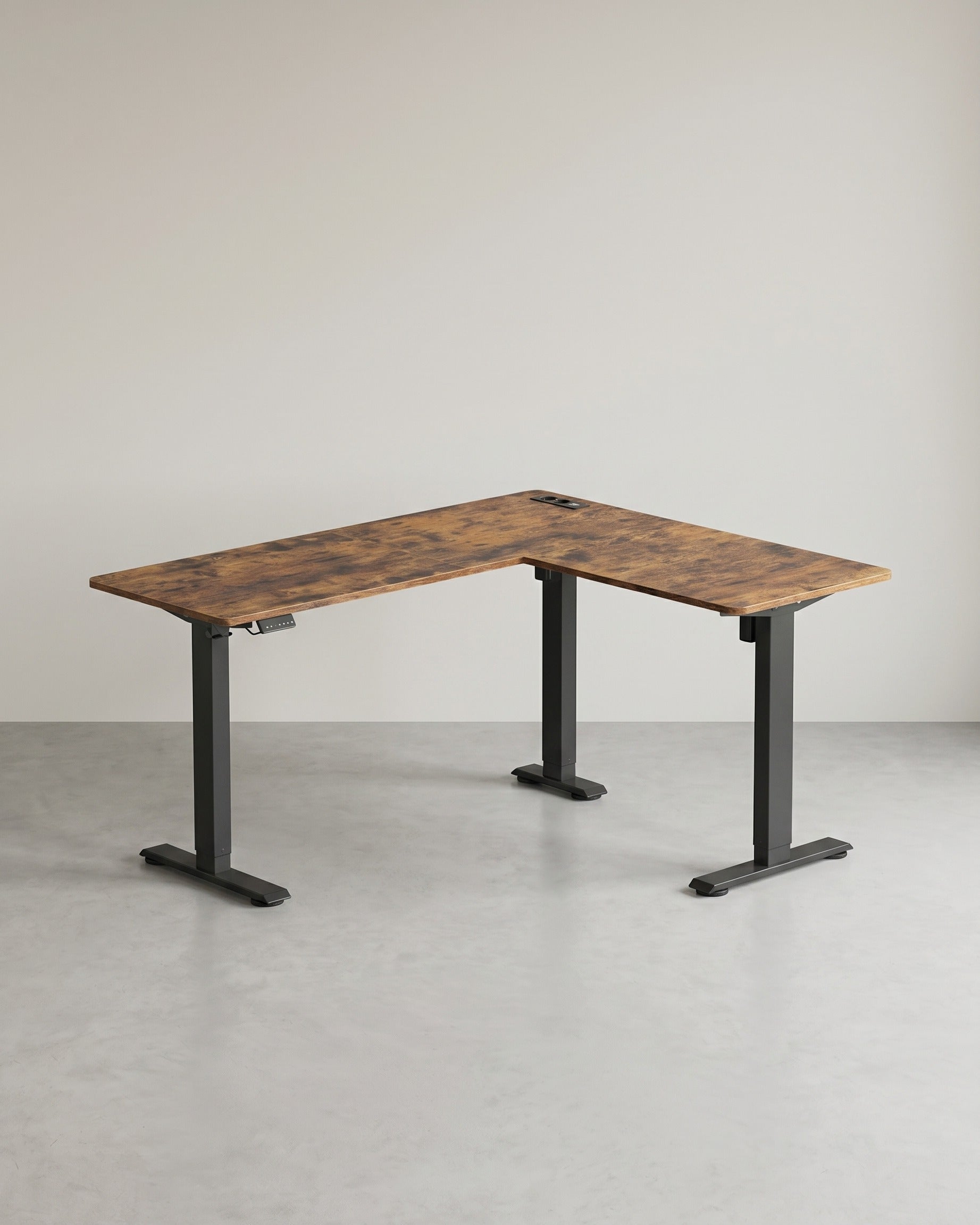 Elektrisch verstellbarer Eckschreibtisch – L-Form – 140 x 160 cm – Integrierte Steckdose und USB – Memory-Funktion – 72-120 cm Höhe – Braun