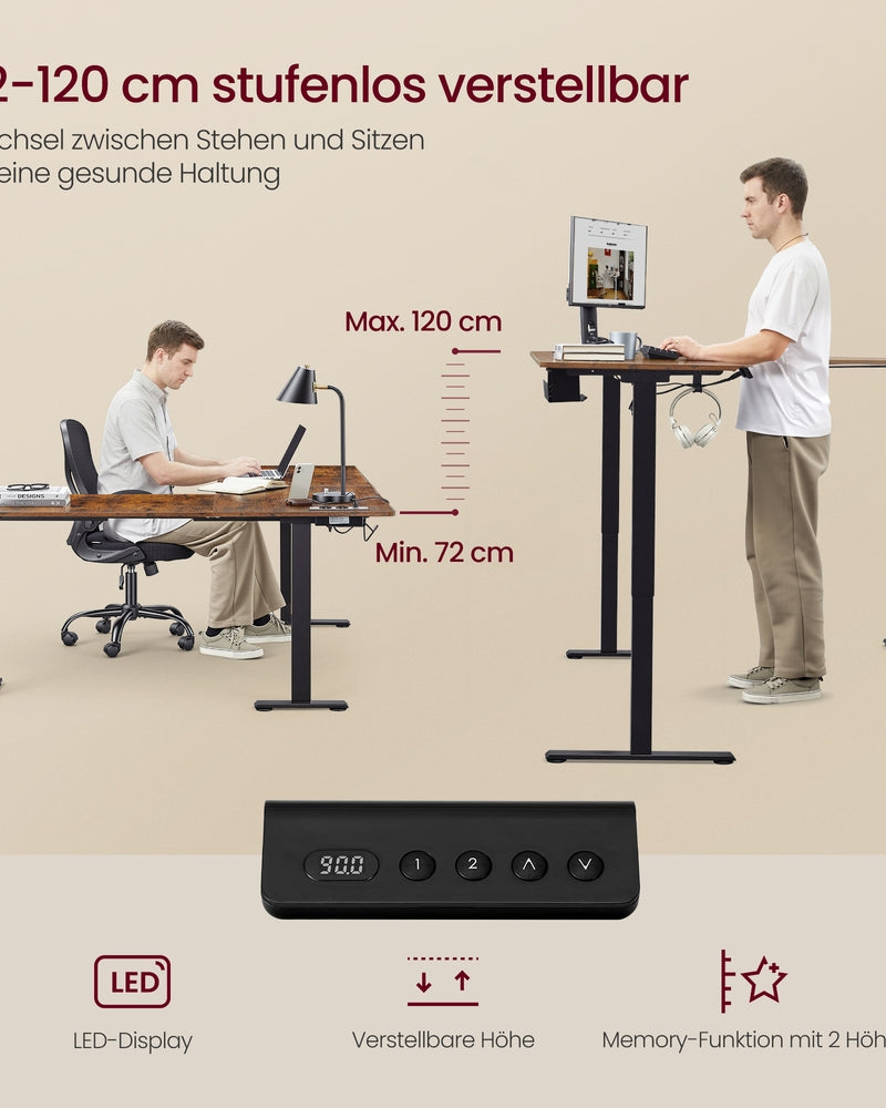 Elektrisch verstellbarer Eckschreibtisch – L-Form – mit Steckdosen und USB-Anschluss – Steh-Sitz-Schreibtisch