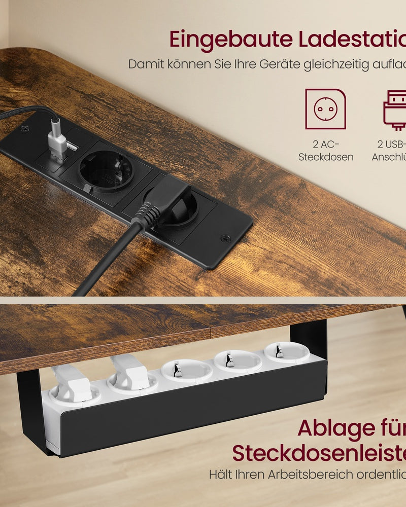 Elektrisch verstellbarer Eckschreibtisch – L-Form – mit Steckdosen und USB-Anschluss – Steh-Sitz-Schreibtisch