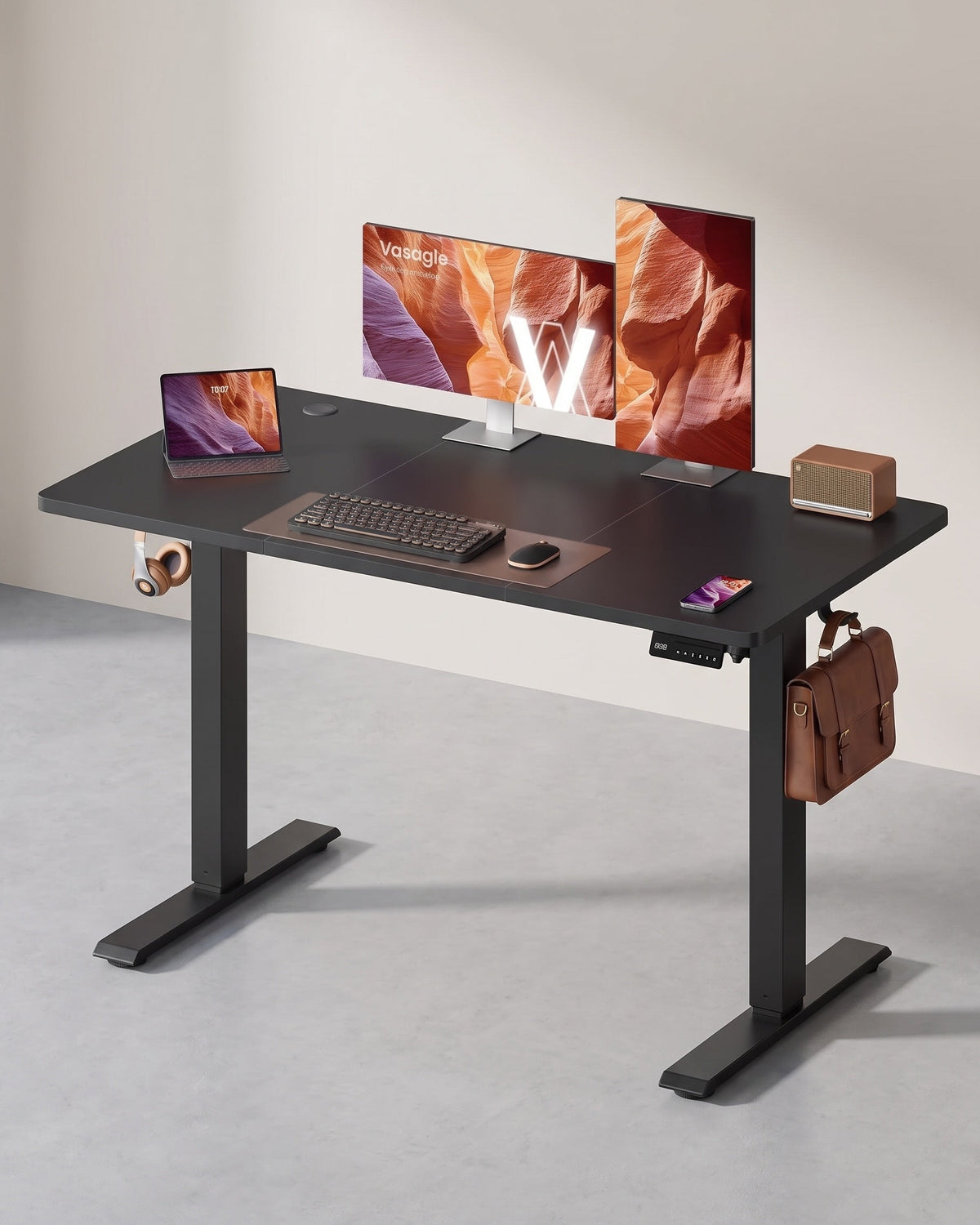 Elektrisch höhenverstellbarer Schreibtisch – Steh-Sitz-Schreibtisch – 72 bis 120 cm – Memory-Funktion – Kabelmanagement – Industriedesign