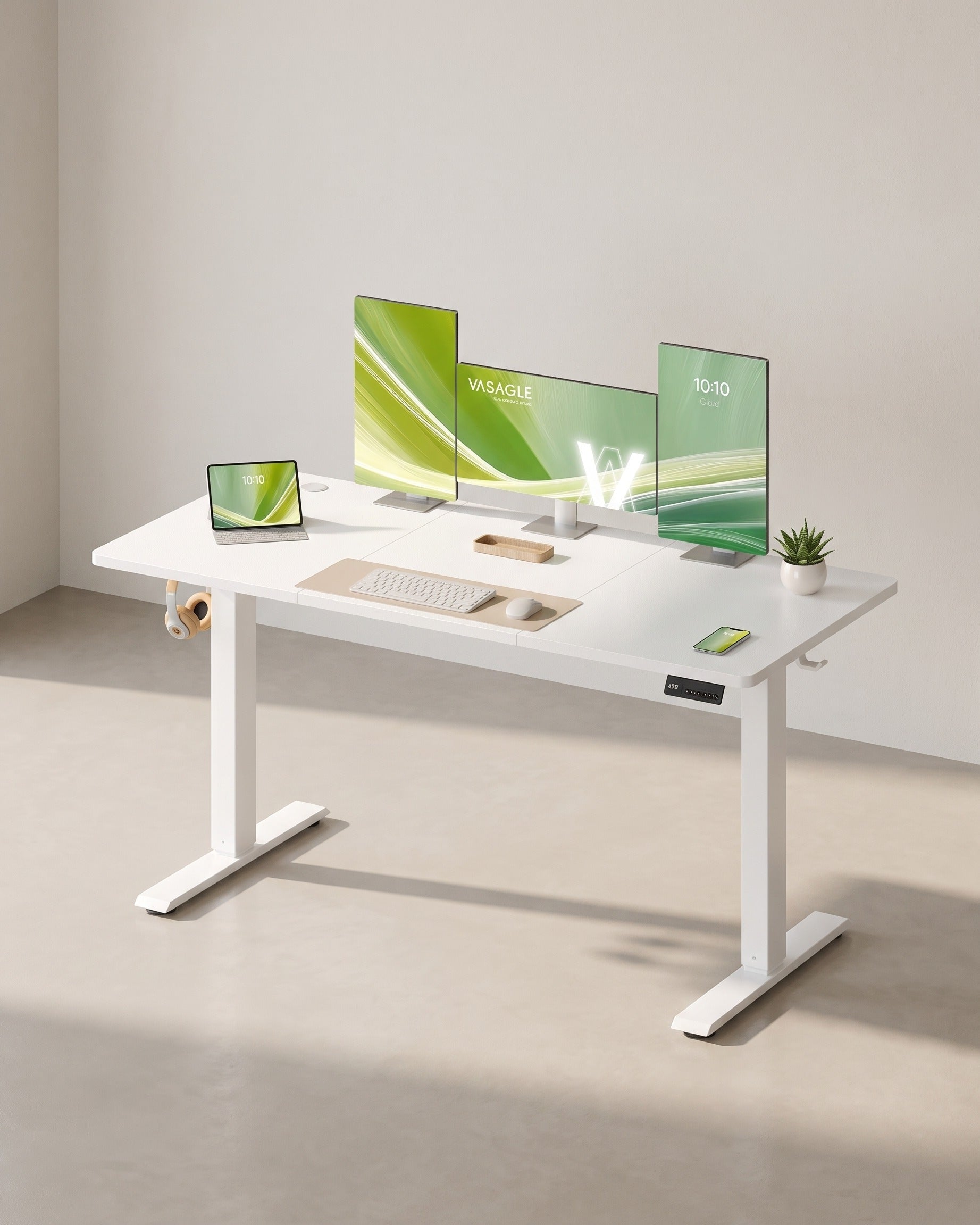 Elektrisch höhenverstellbarer Schreibtisch – Steh-Sitz-Schreibtisch – 72 bis 120 cm – Memory-Funktion – Kabelmanagement – Industriedesign – Weiß