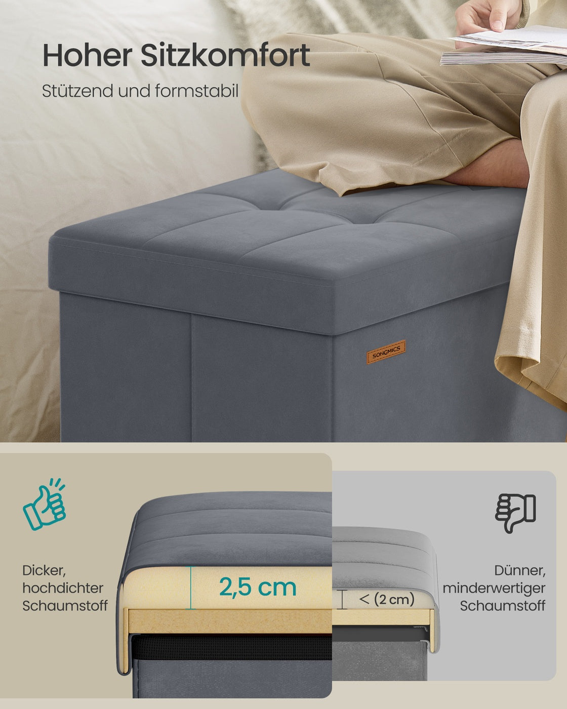 Aufbewahrungsbank - 40 x 80 x 38 cm - Mit Klappdeckel - Für Schlafzimmer Oder Flur