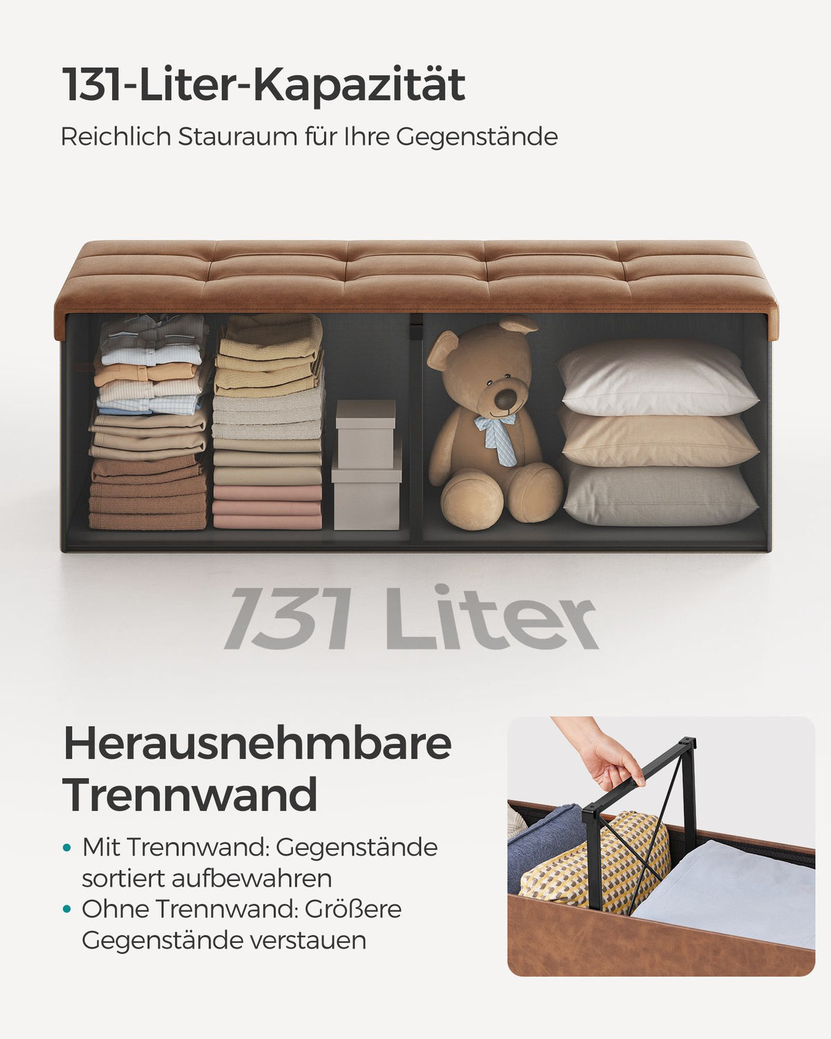 Klappbare Aufbewahrungsbank 131 Liter - Hocker - Kunstleder
