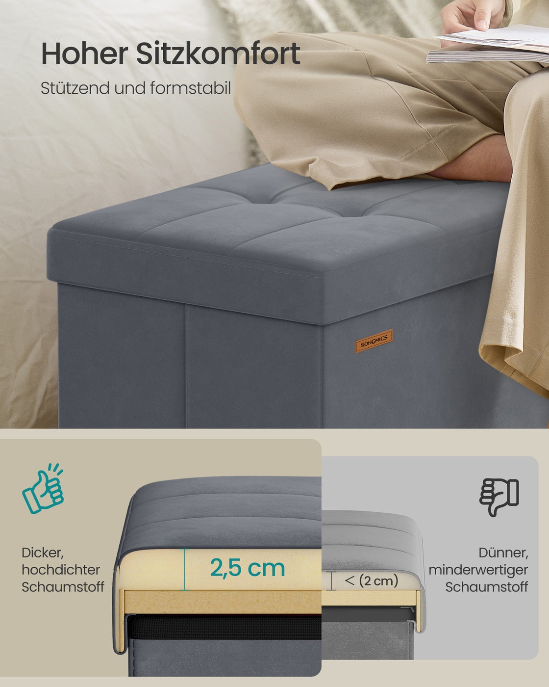 Aufbewahrungsbank - 38 x 110 x 38 cm - Mit Klappdeckel - Für Schlafzimmer Oder Flur