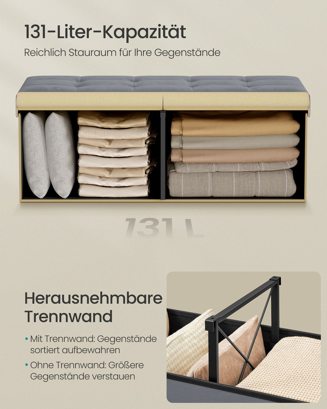 Aufbewahrungsbank - 38 x 110 x 38 cm - Mit Klappdeckel - Für Schlafzimmer Oder Flur
