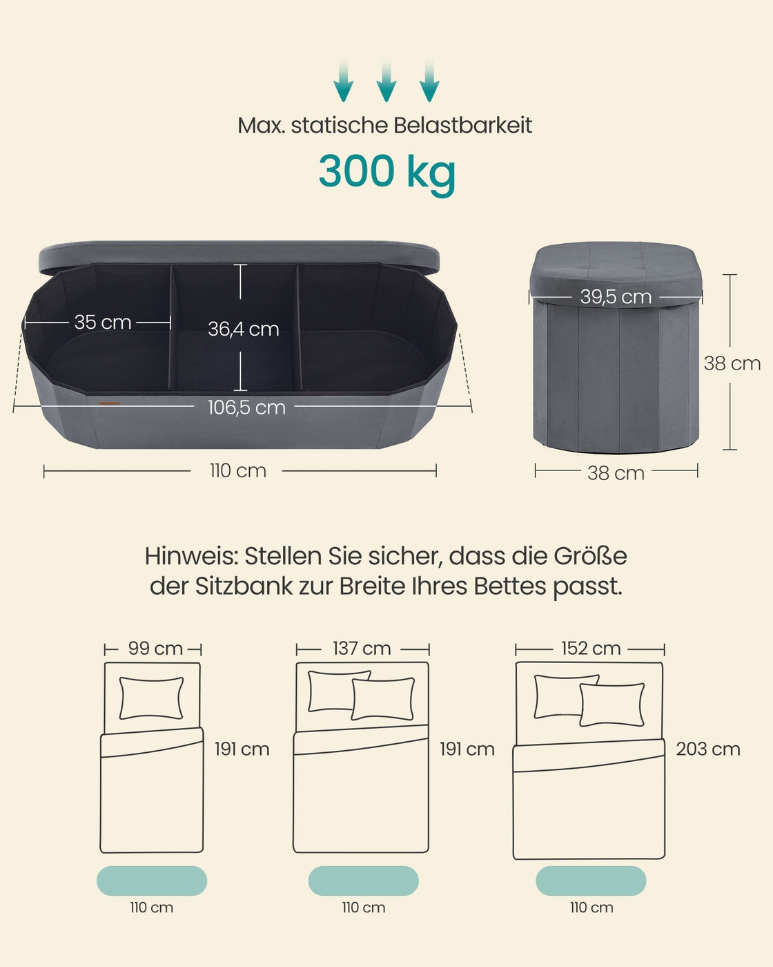 Aufbewahrungsbank - 38 x 80 x 40 cm - Mit Klappdeckel - Für Schlafzimmer Oder Flur