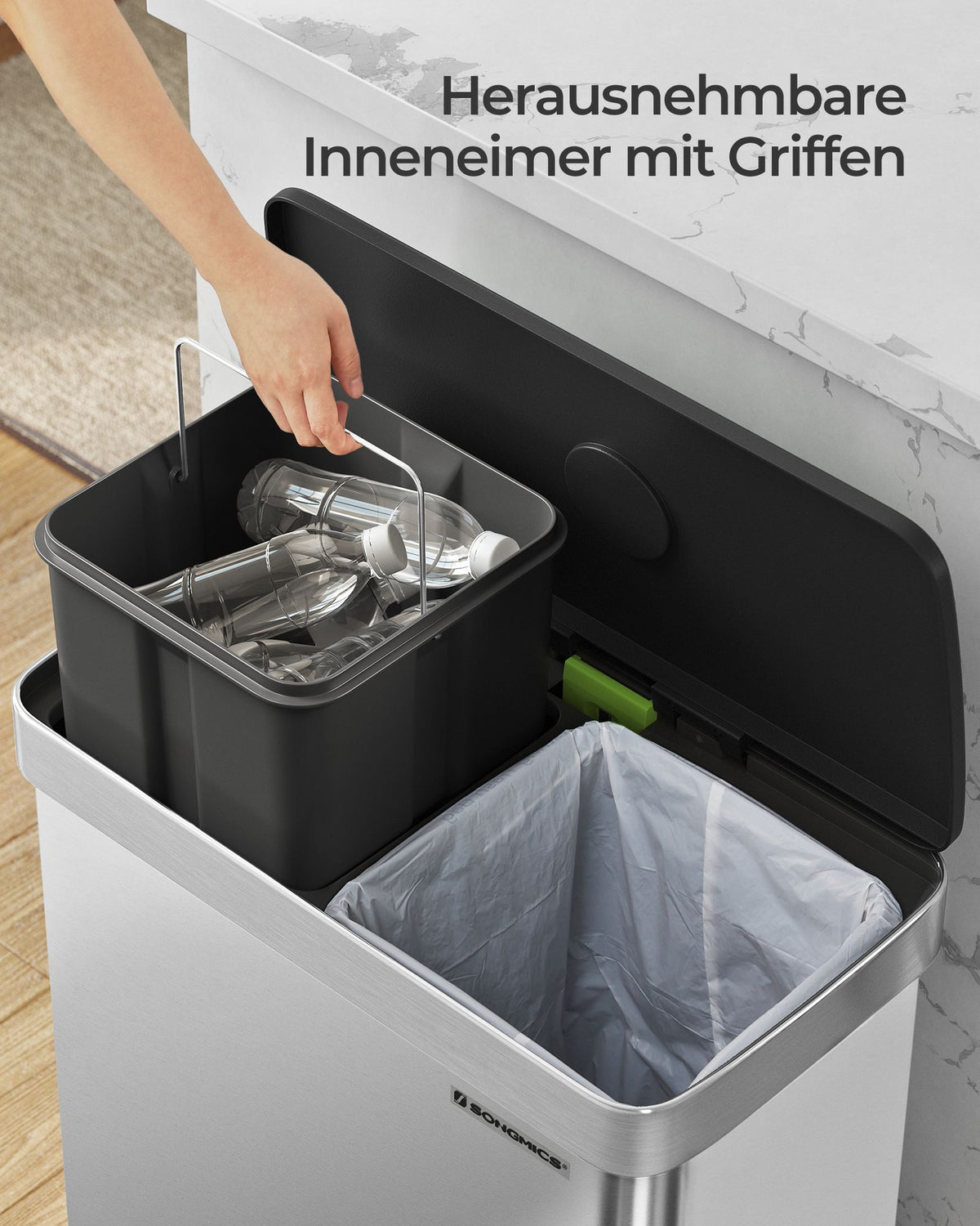 Mülltrennung Mülleimer 2 x 30 L - Treteimer Mit 2 Fächern - Für Küche