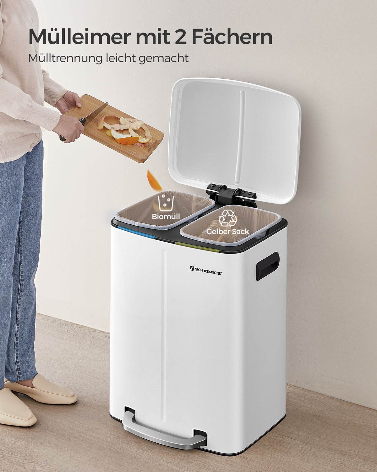 Treteimer 40L - Mit 2 Inneneimern - Mülltrennung