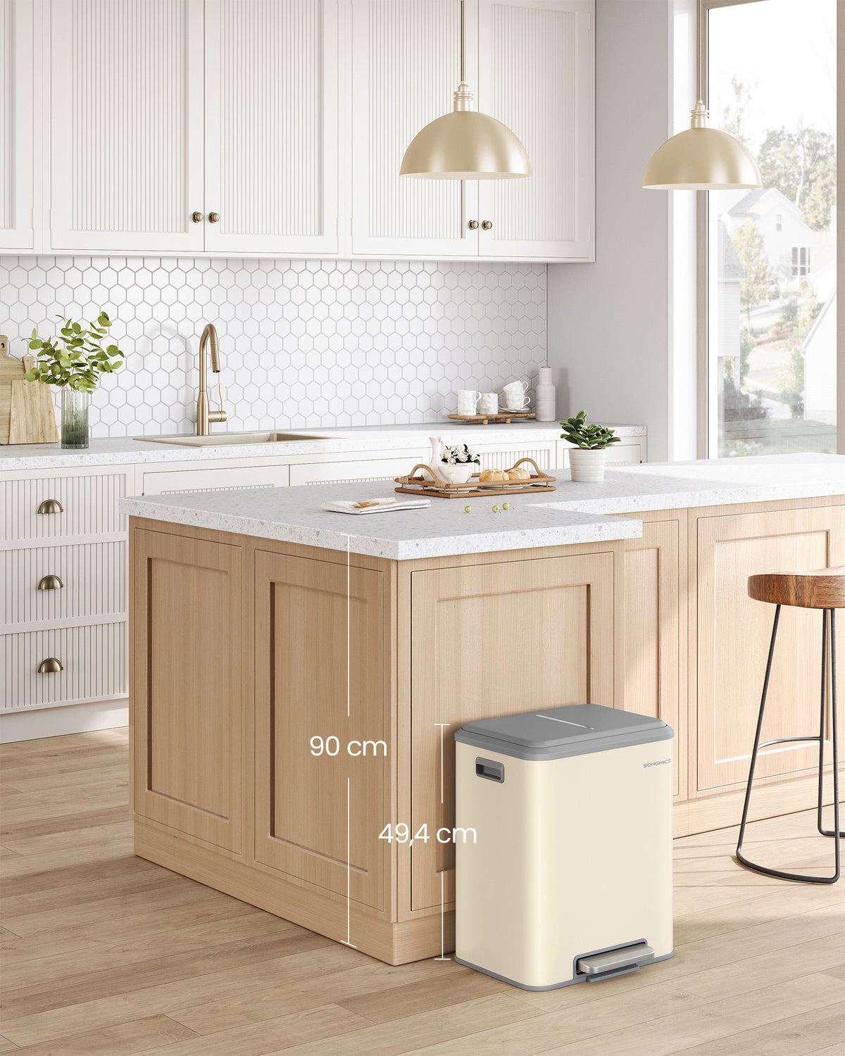 2-Fach-Abfalleimer – 2 x 15L – Pedalbedienung – Soft-Close – Kunststoff-Inneneimer