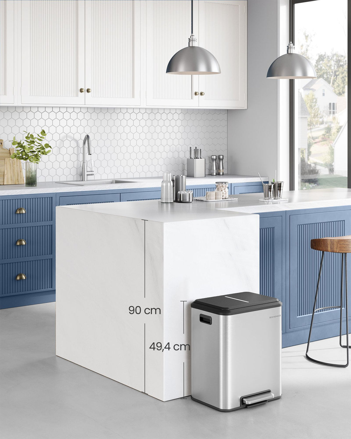 2-Fach-Abfalleimer – 2 x 15L – Pedalbedienung – Soft-Close – Kunststoff-Inneneimer