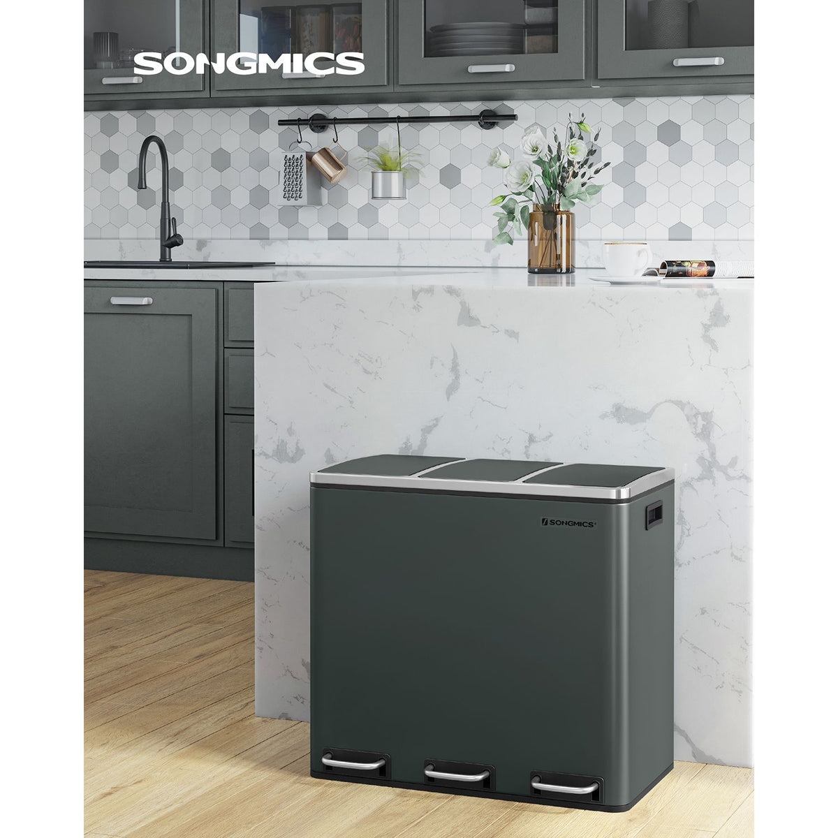 54L Abfalleimer - 3-Fach Abfalleimer - Treteimer - Abfalleimer 3 x 18L