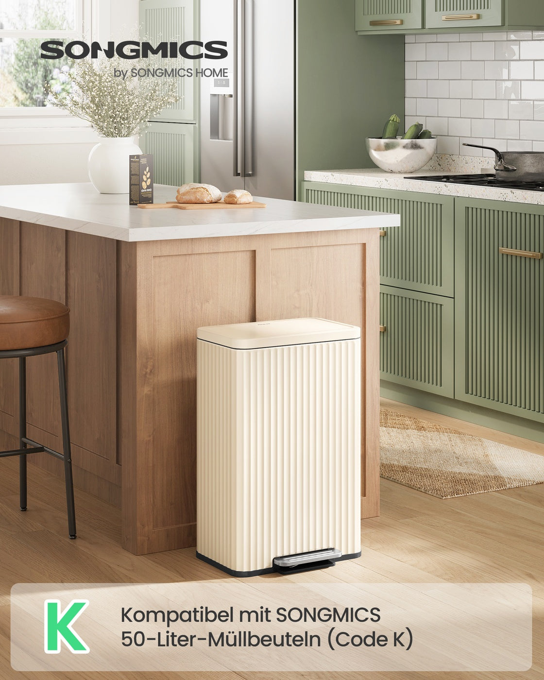 Küchenmülleimer – 50 Liter – Treteimer mit Soft-Close-Deckel – Inneneimer aus Stahl – Inklusive 15 Müllbeuteln