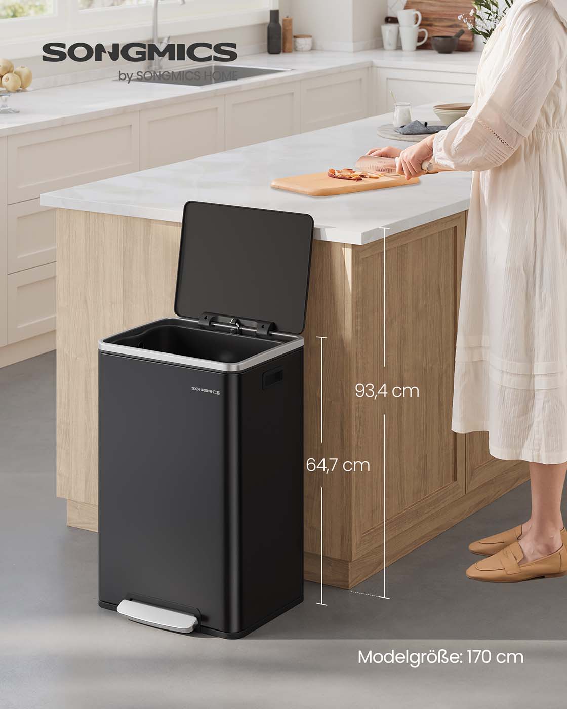 Treteimer – 50 Liter – Deckel mit Soft-Close-Funktion – Herausnehmbarer Inneneimer – Inklusive 15 Beutel