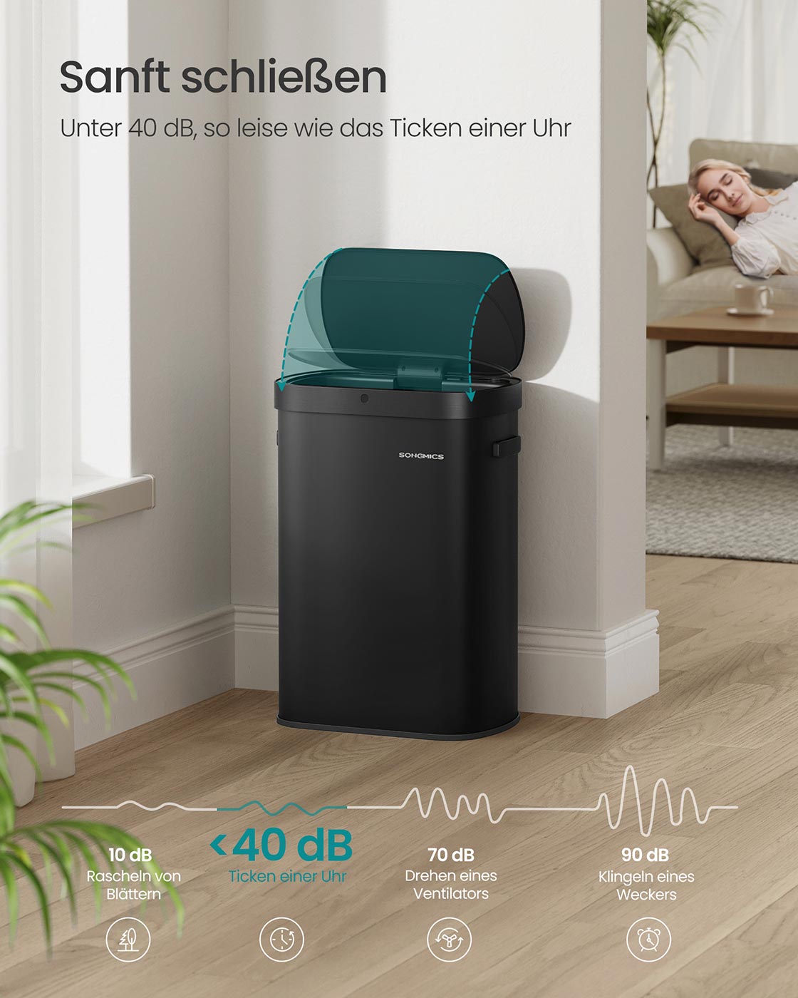 Großer Automatischer Mülleimer 50L - Mit Sensor Und Softclose-Deckel - Für Küche Oder Büro