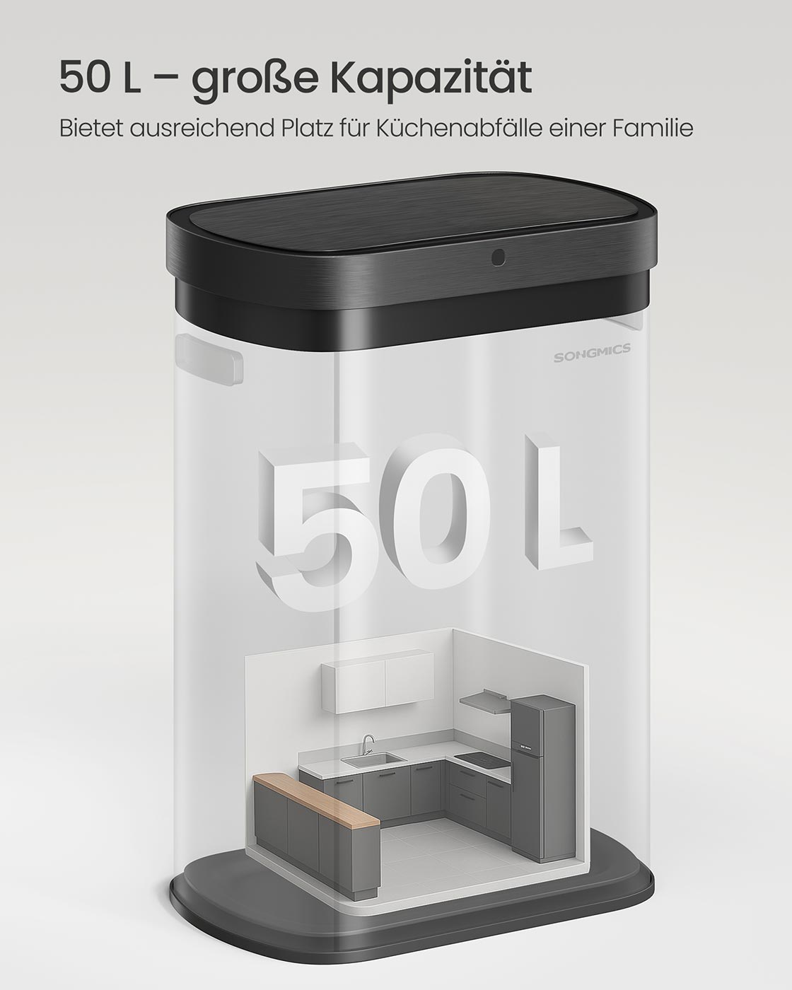 Großer Automatischer Mülleimer 50L - Mit Sensor Und Softclose-Deckel - Für Küche Oder Büro