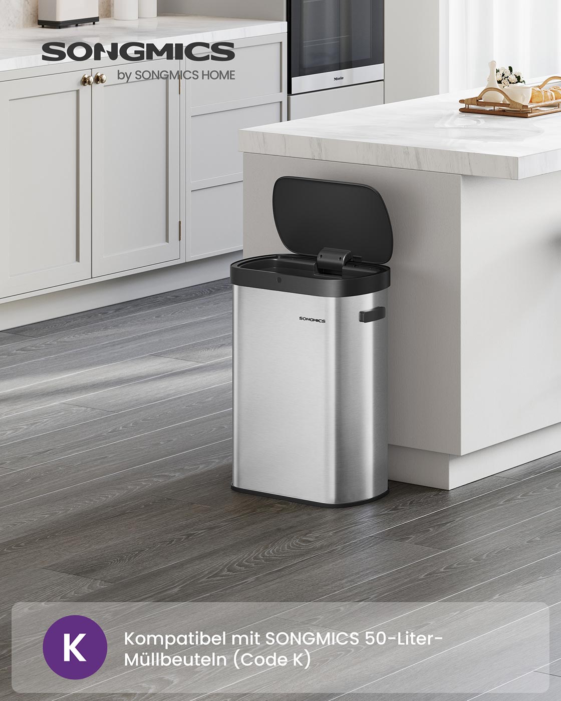 Großer Automatischer Mülleimer 50L - Mit Sensor Und Softclose-Deckel - Für Küche Oder Büro