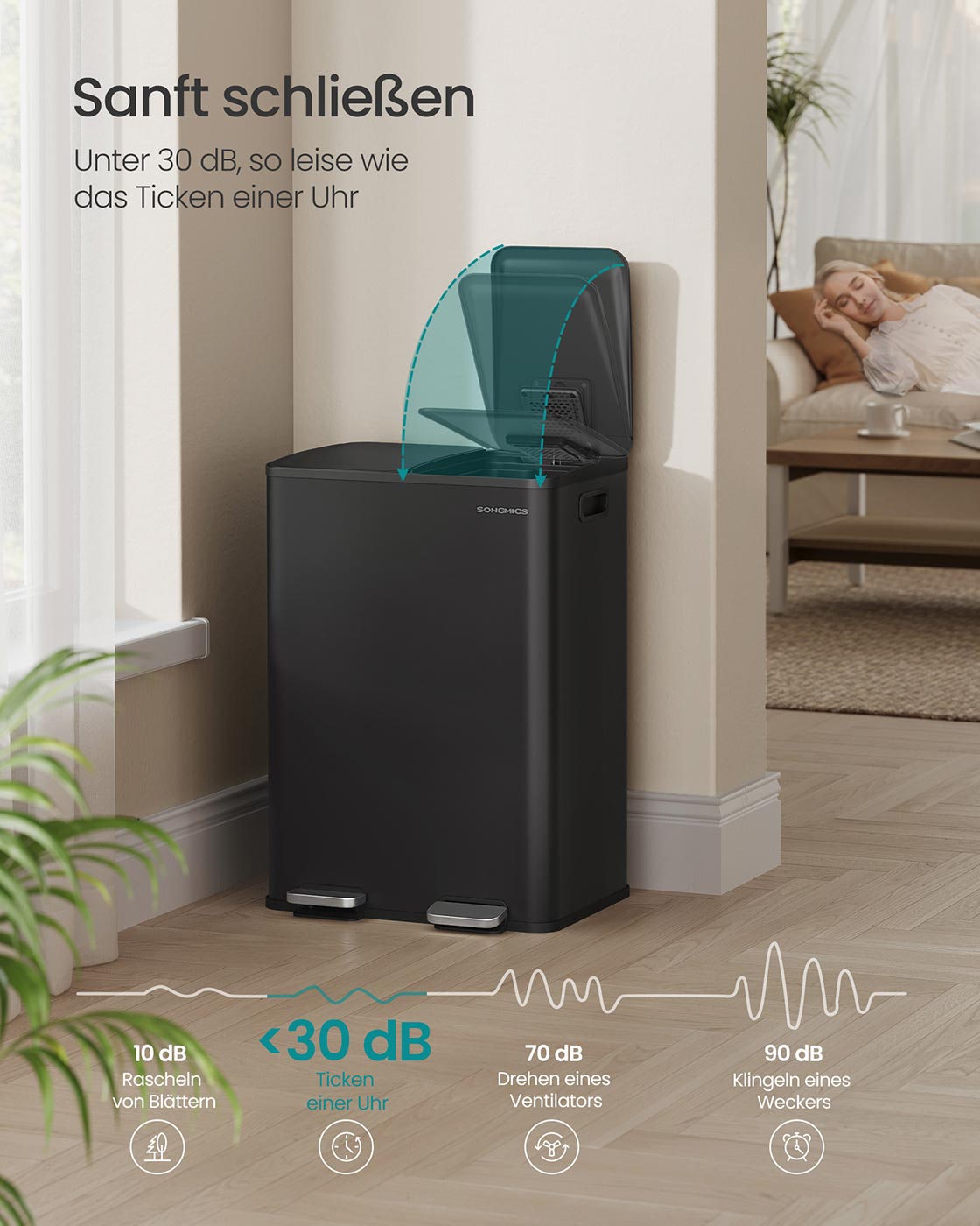 Doppelter Abfalleimer 2 x 30L – Stahl – Mit Pedalen & herausnehmbaren Inneneimern
