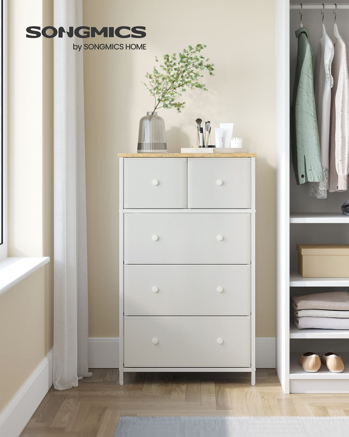 Sideboard - 5 Stoffschubladen - Stahlrahmen - Für Schlafzimmer Oder Flur