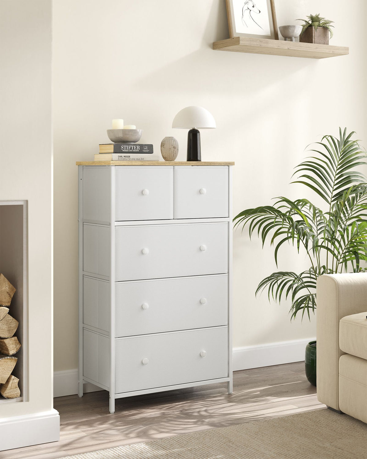 Sideboard - 5 Stoffschubladen - Stahlrahmen - Für Schlafzimmer Oder Flur