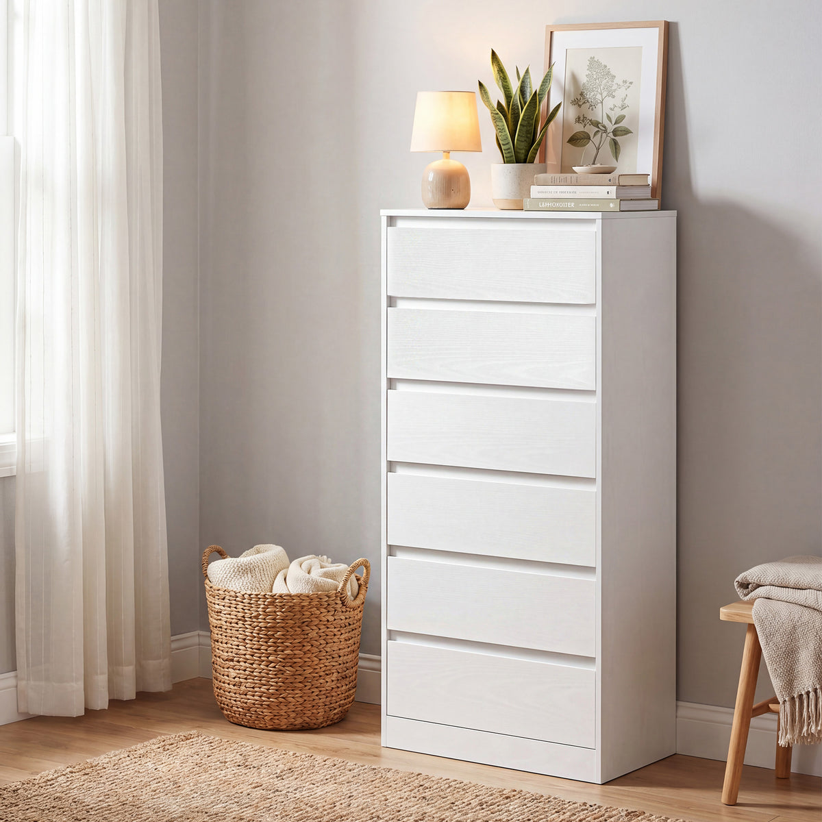 Sideboard Mit 6 Schubladen - Hohe Schubladenkommode - Für Schlafzimmer Und Flur
