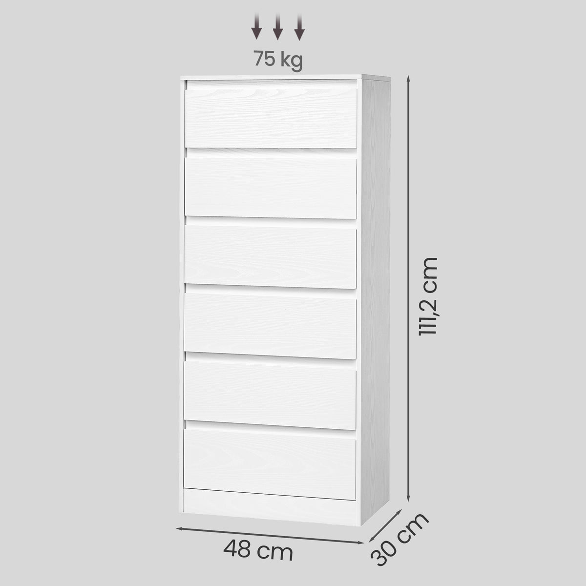 Sideboard Mit 6 Schubladen - Hohe Schubladenkommode - Für Schlafzimmer Und Flur