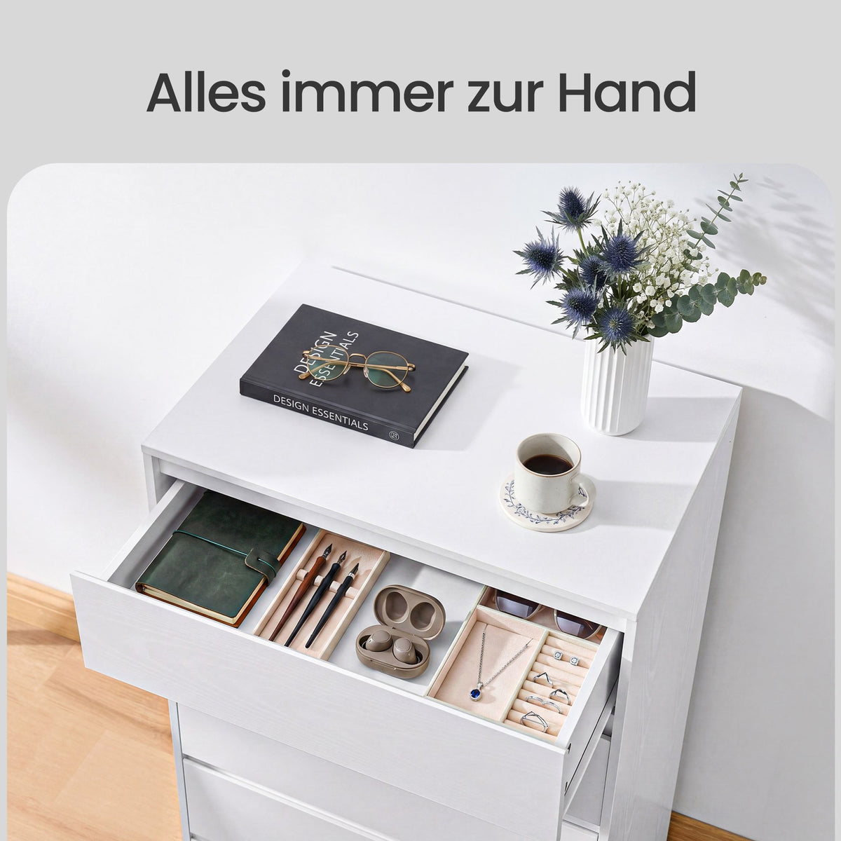Sideboard Mit 6 Schubladen - Hohe Schubladenkommode - Für Schlafzimmer Und Flur
