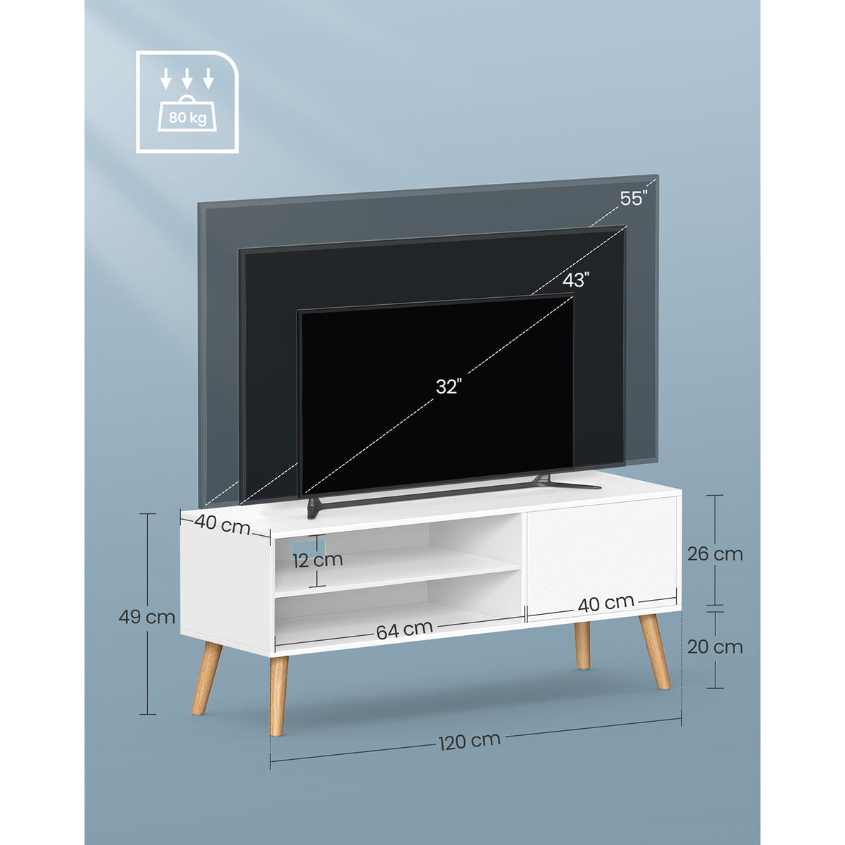 TV-Möbel – 1 Tür – 40 x 120 x 49 cm – Skandinavisch – für TVs bis 55 Zoll