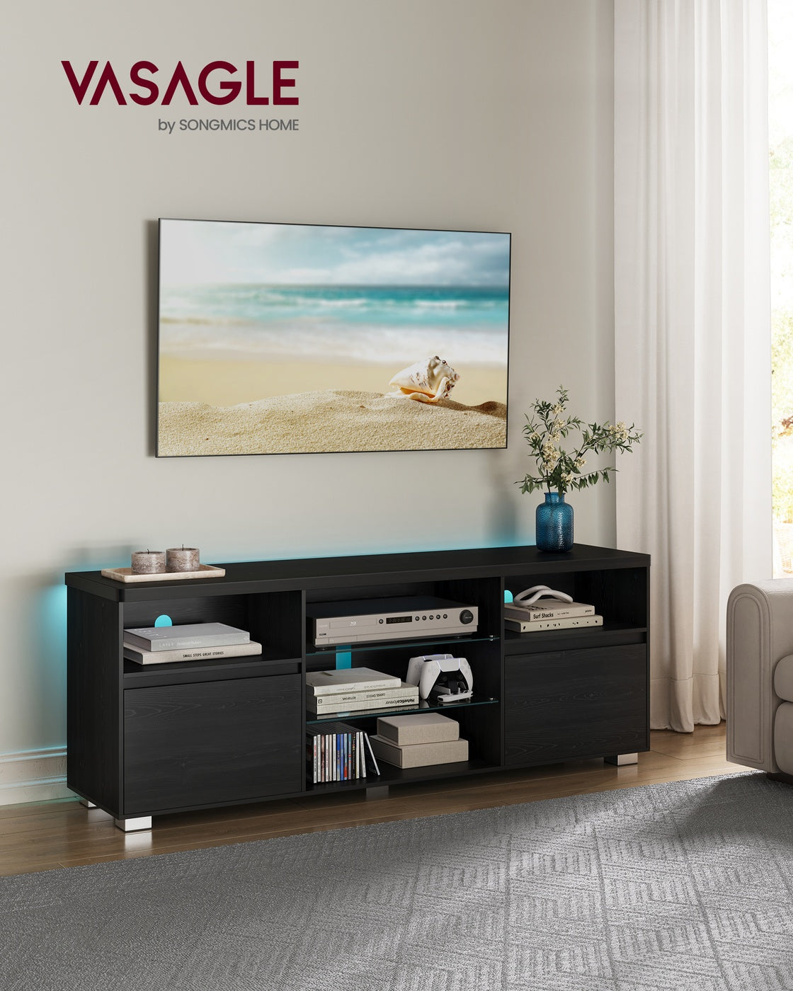 TV-Schrank mit LED-Beleuchtung und verstellbarem Stauraum