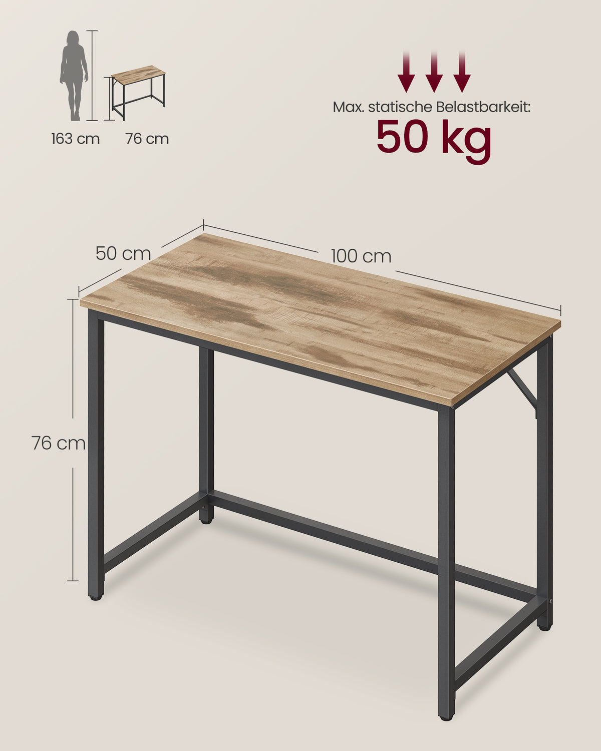 Schreibtisch im Industriedesign – Kompakt und stabil – Bis 50 kg belastbar