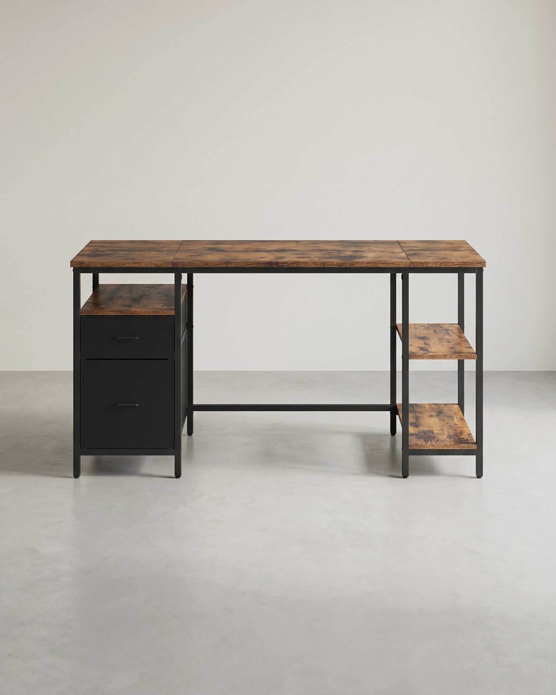 Vintage Schreibtisch 140 oder 160 cm – Industriedesign mit Schubladen und Ablageflächen – Bis 50 kg belastbar – Braun