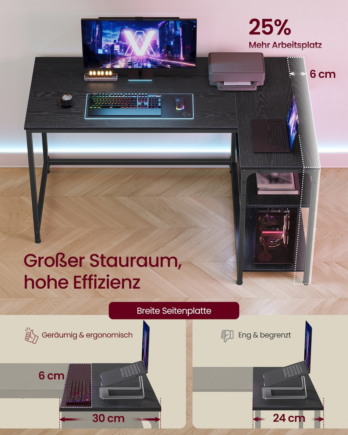 Eckschreibtisch In L-Form - Verstellbar - Für Homeoffice